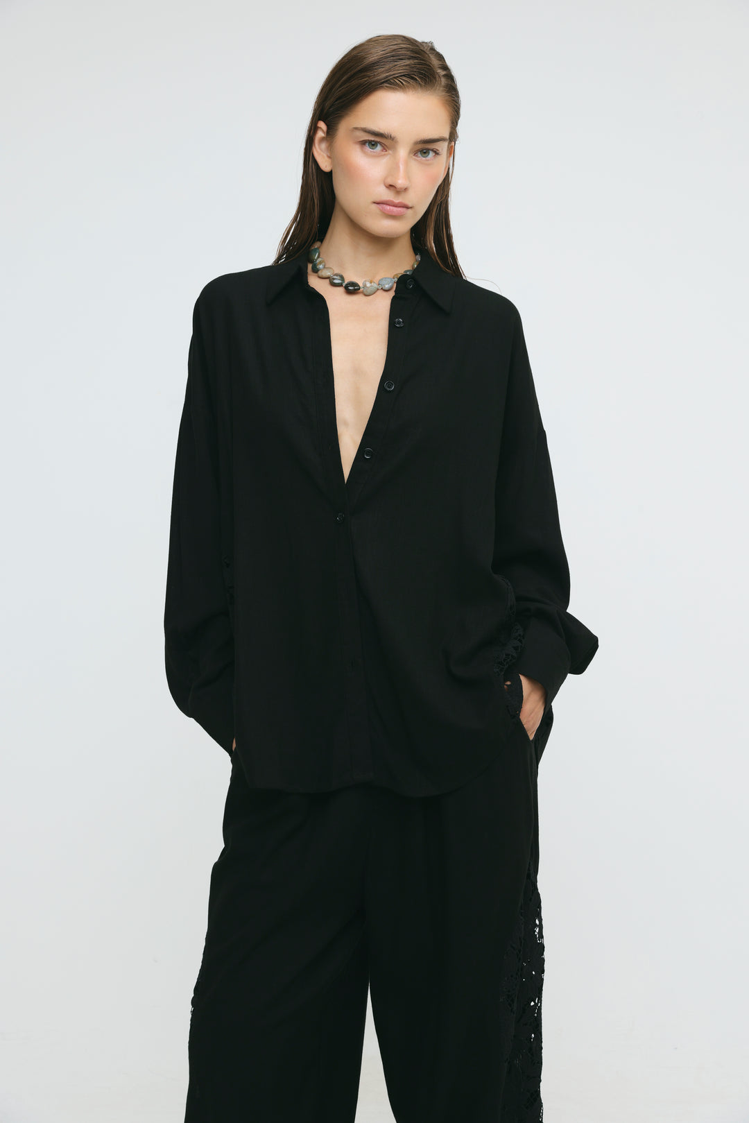 Lace Detail Black Shirt