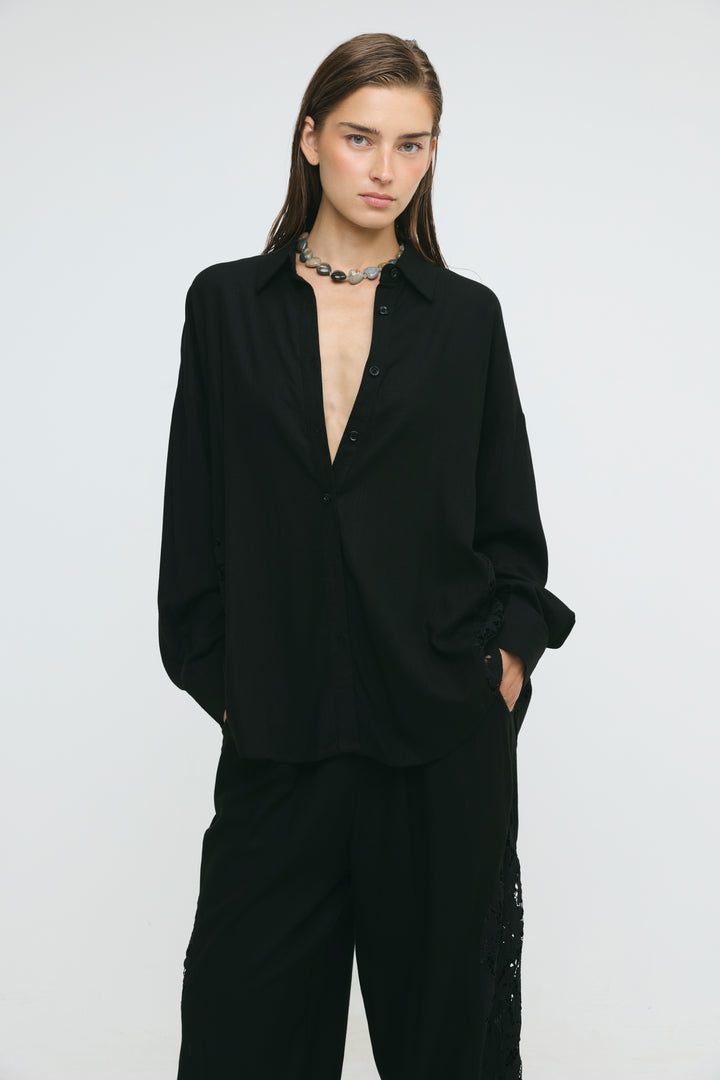 Lace Detail Black Shirt
