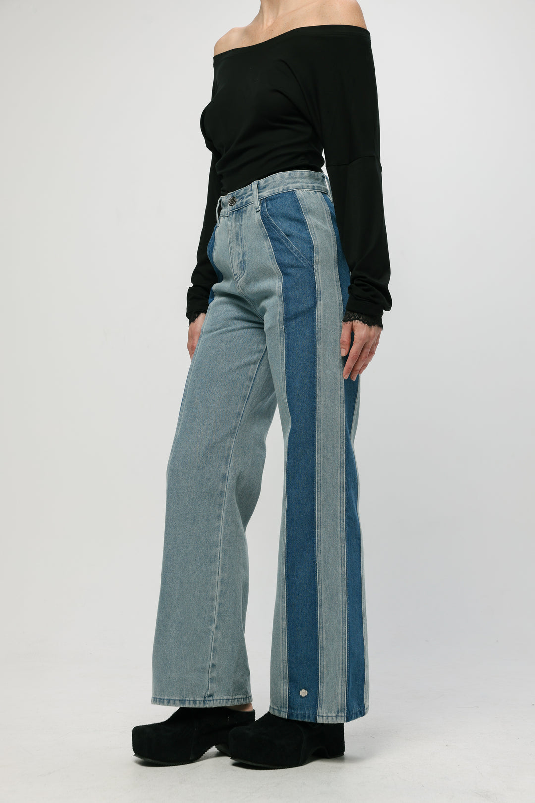 ג'ינס כחול בהיר עם פאנלים מנוגדים Star 201 Light Blue Mix Denim 