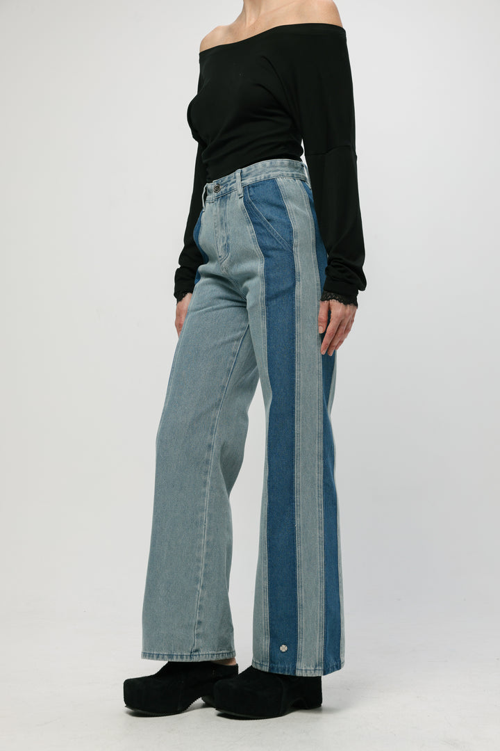 ג'ינס כחול בהיר עם פאנלים מנוגדים Star 201 Light Blue Mix Denim 