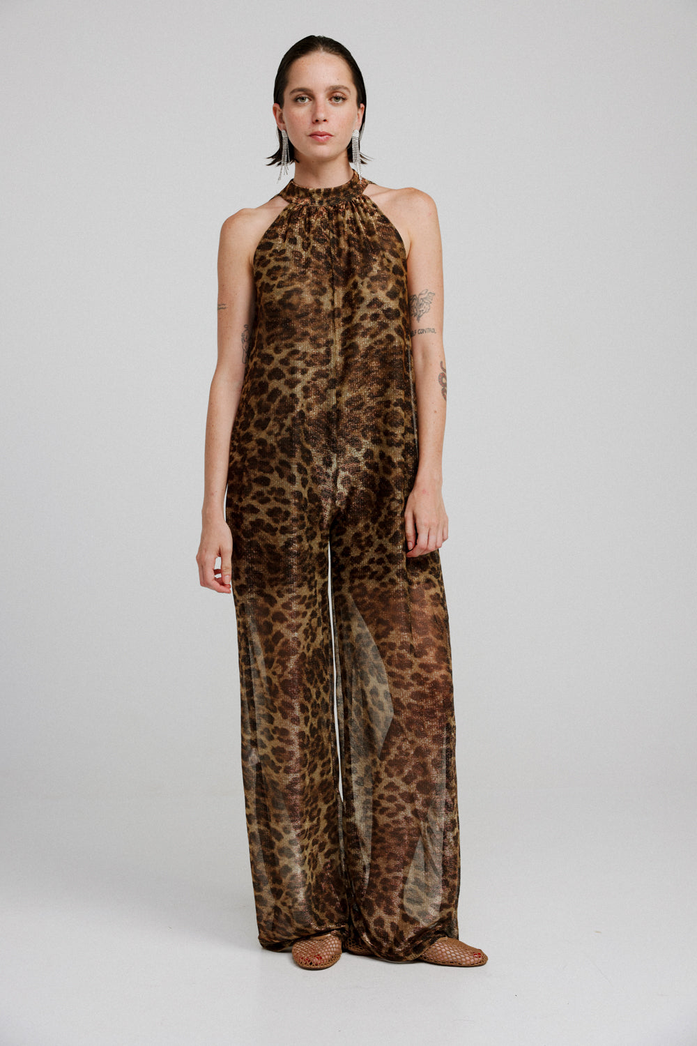 Collar Leopard Jumpsuit