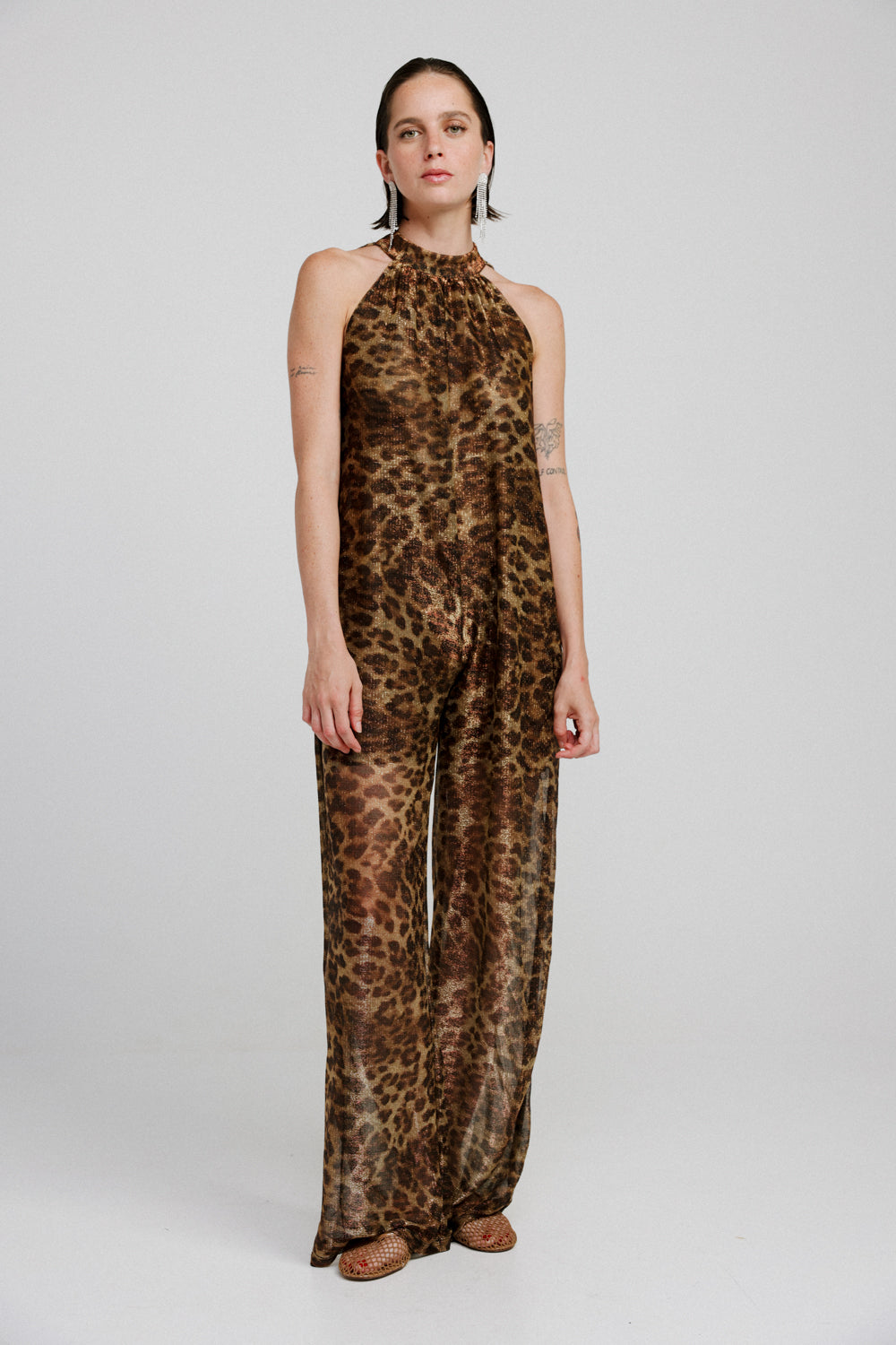 Collar Leopard Jumpsuit