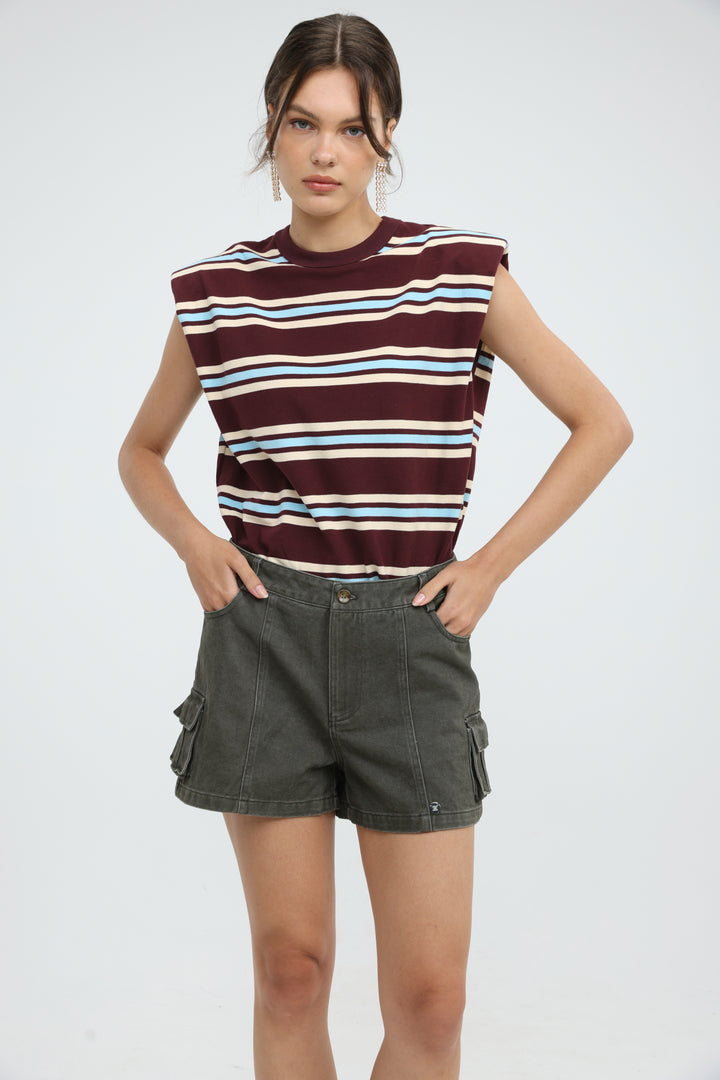 July Wine Striped Padded Tank