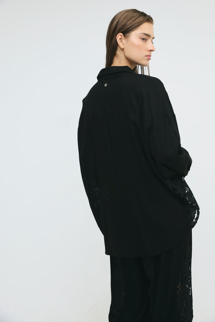 Lace Detail Black Shirt