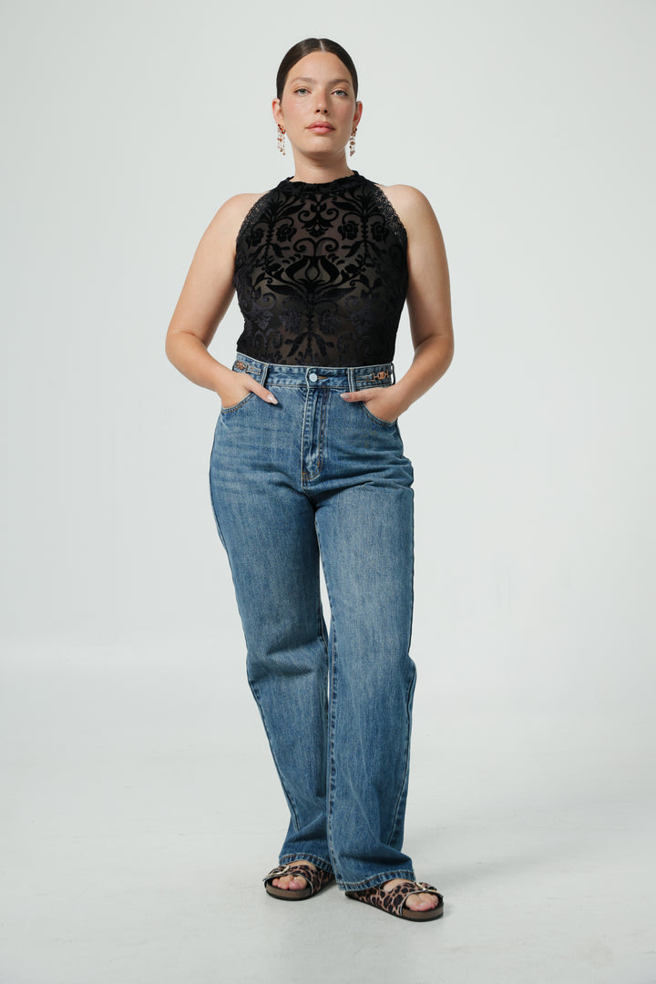 Burnout Velvet Black Bodysuit