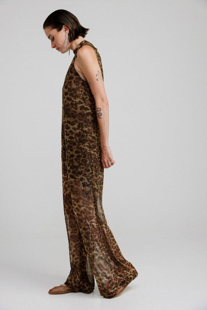 Collar Leopard Jumpsuit