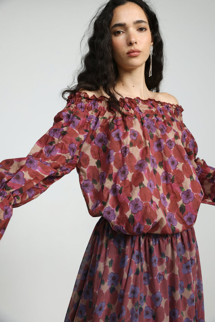 Playful Floral Off Shoulder Top