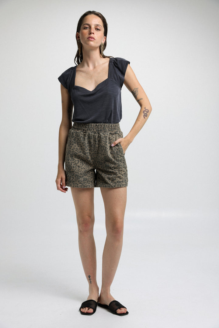 E Star Leopard Short Denim
