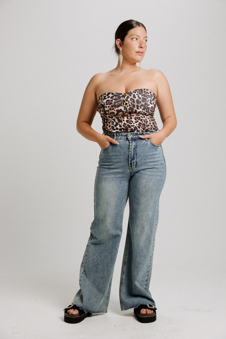 Charm Leopard Golden Strapless Top