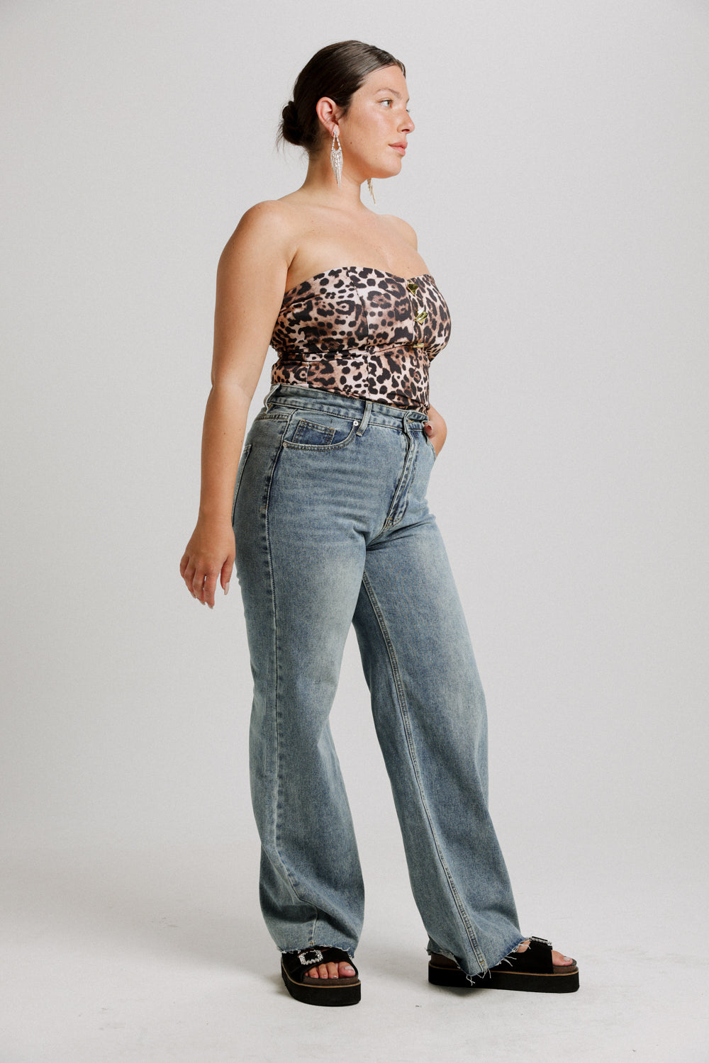 Charm Leopard Golden Strapless Top