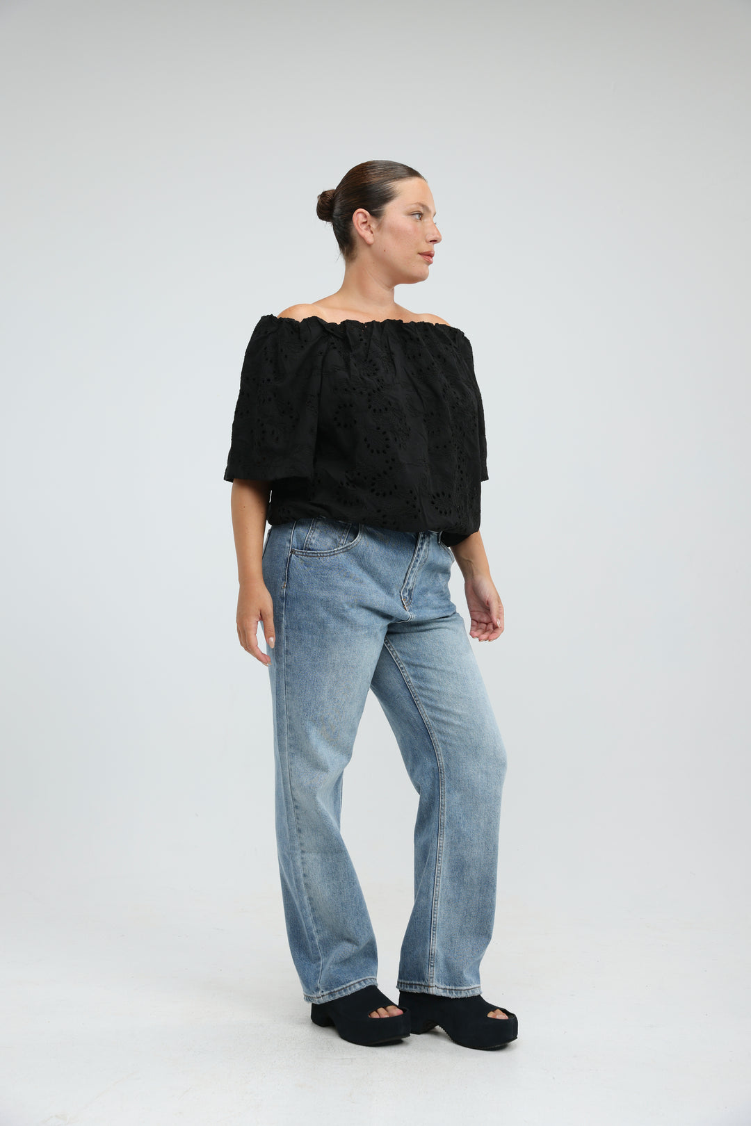 Eyelet Black Off Shoulder Blouse
