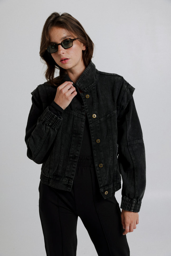 ג'קט ג'ינס שחור Black Denim Jacket ארוך