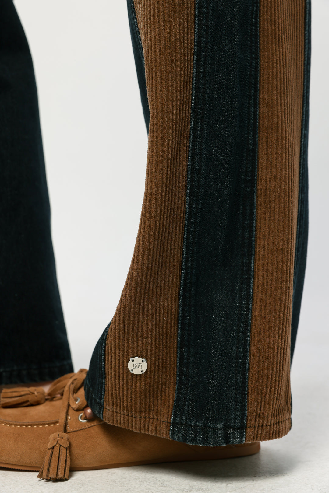 ג'ינס כחול כהה עם פאנלים קורדרוי בצבע חום Star 201 Dark Blue Mix Denim 