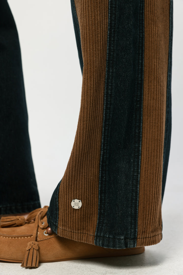 ג'ינס כחול כהה עם פאנלים קורדרוי בצבע חום Star 201 Dark Blue Mix Denim 