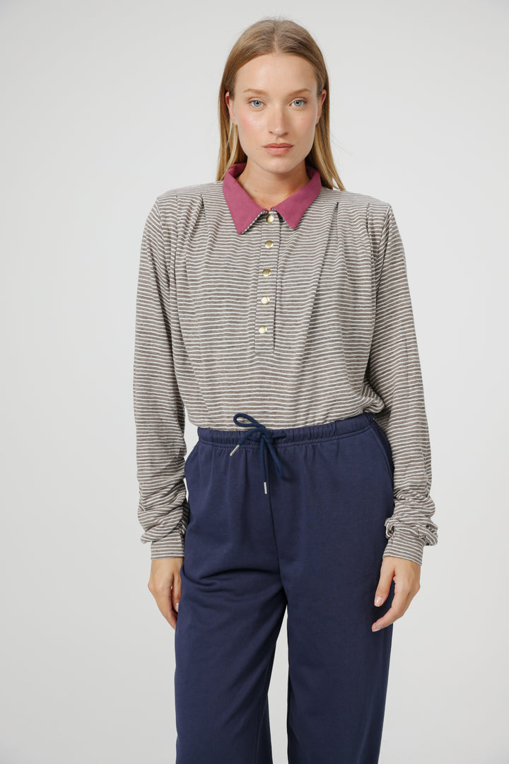 Poenta Grey Striped Polo