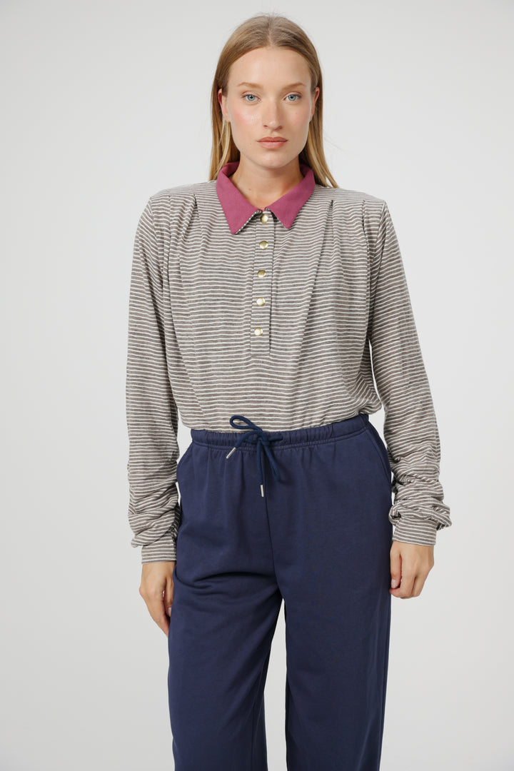 Poenta Grey Striped Polo