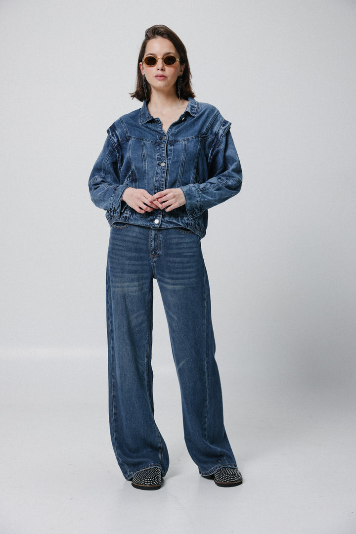 Puzzle Dark Blue Denim Buttoned Shirt