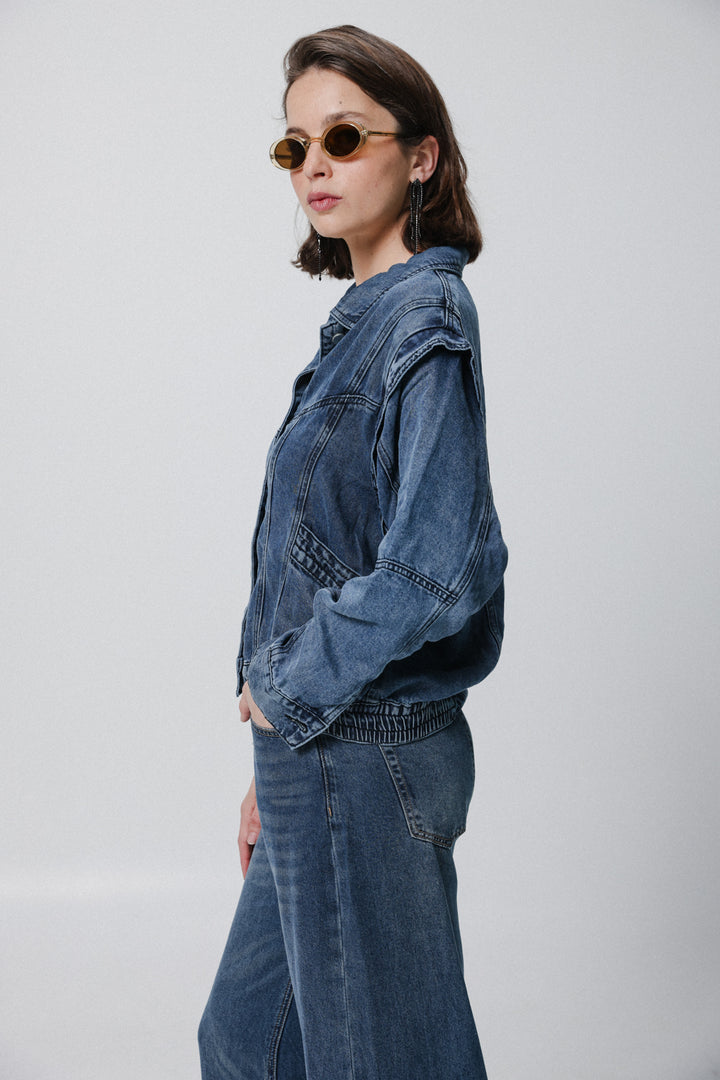 Puzzle Dark Blue Denim Buttoned Shirt