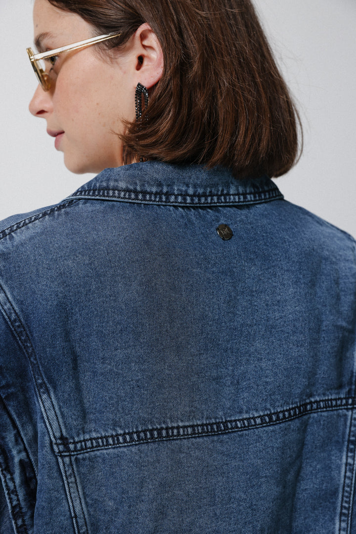 Puzzle Dark Blue Denim Buttoned Shirt