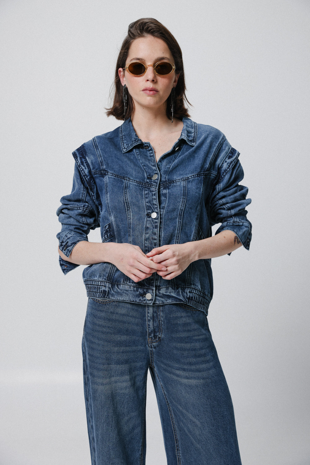 Puzzle Dark Blue Denim Buttoned Shirt