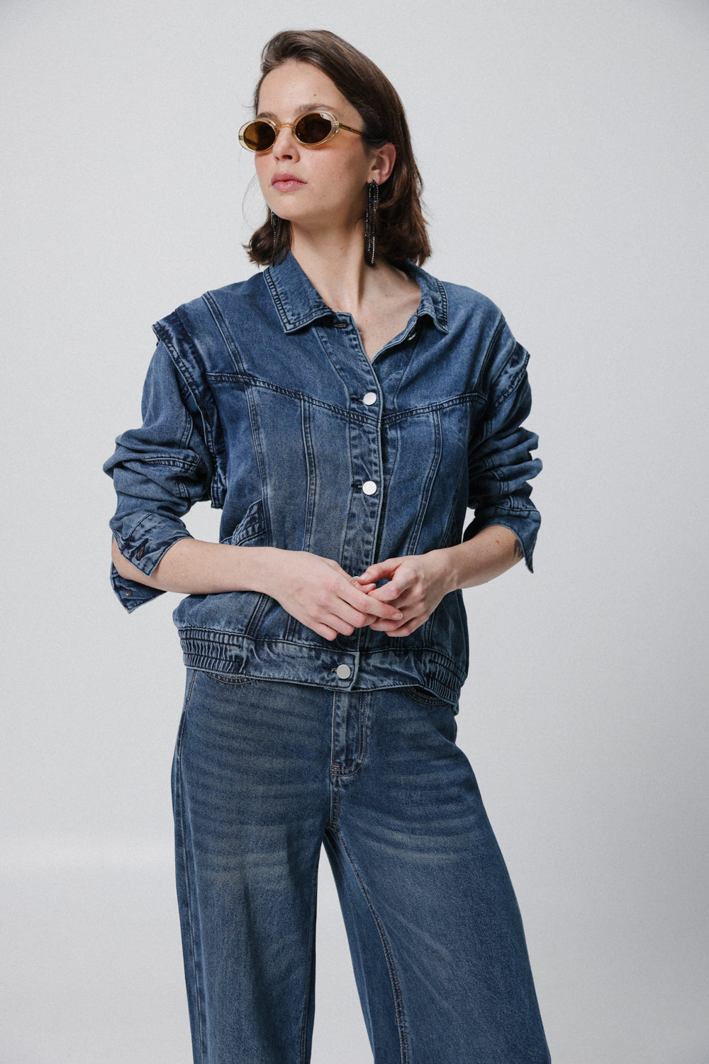 Puzzle Dark Blue Denim Buttoned Shirt