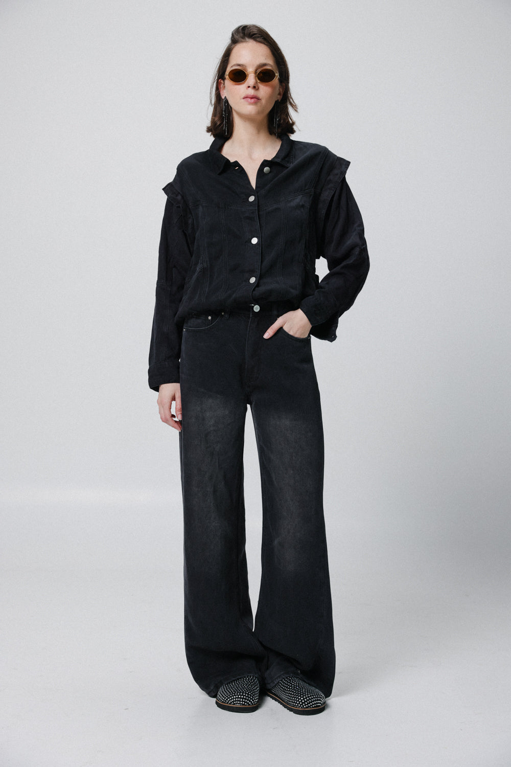 Puzzle Black Denim Buttoned Shirt