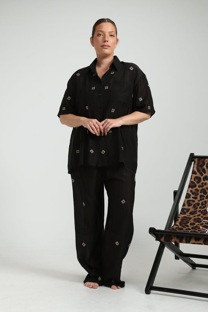 Airy Embroidered Black Shirt