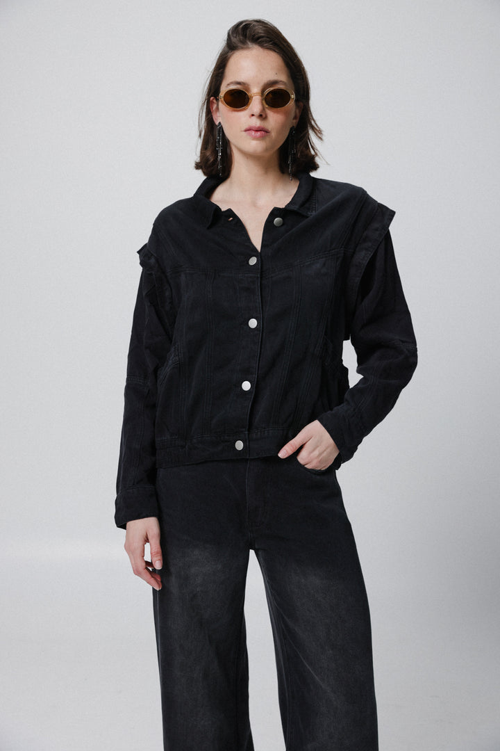 Puzzle Black Denim Buttoned Shirt