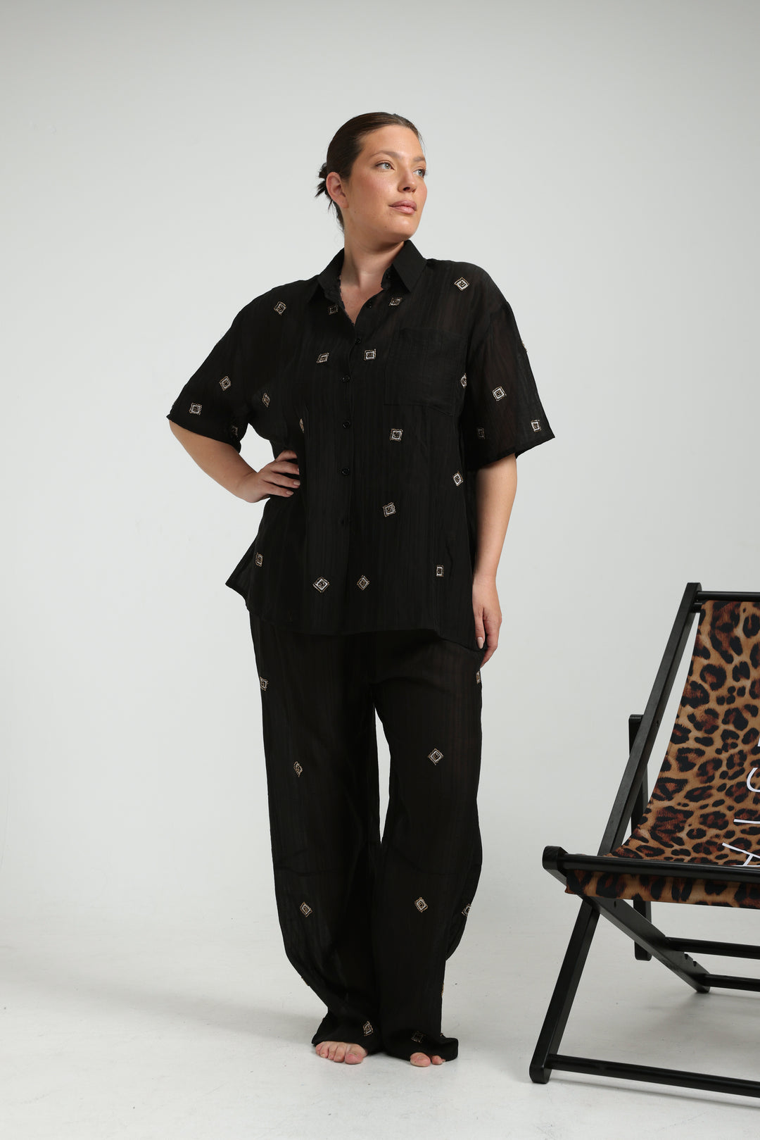 Airy Embroidered Black Bottoms