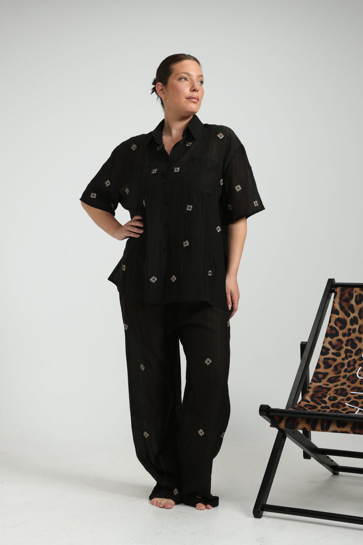 Airy Embroidered Black Bottoms