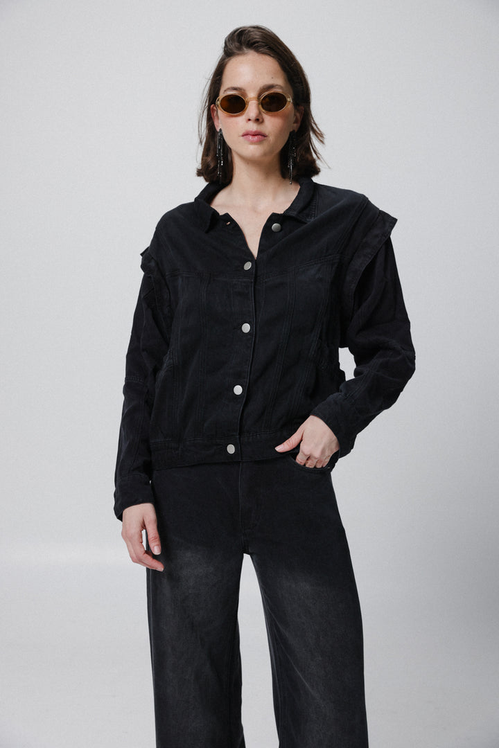 Puzzle Black Denim Buttoned Shirt