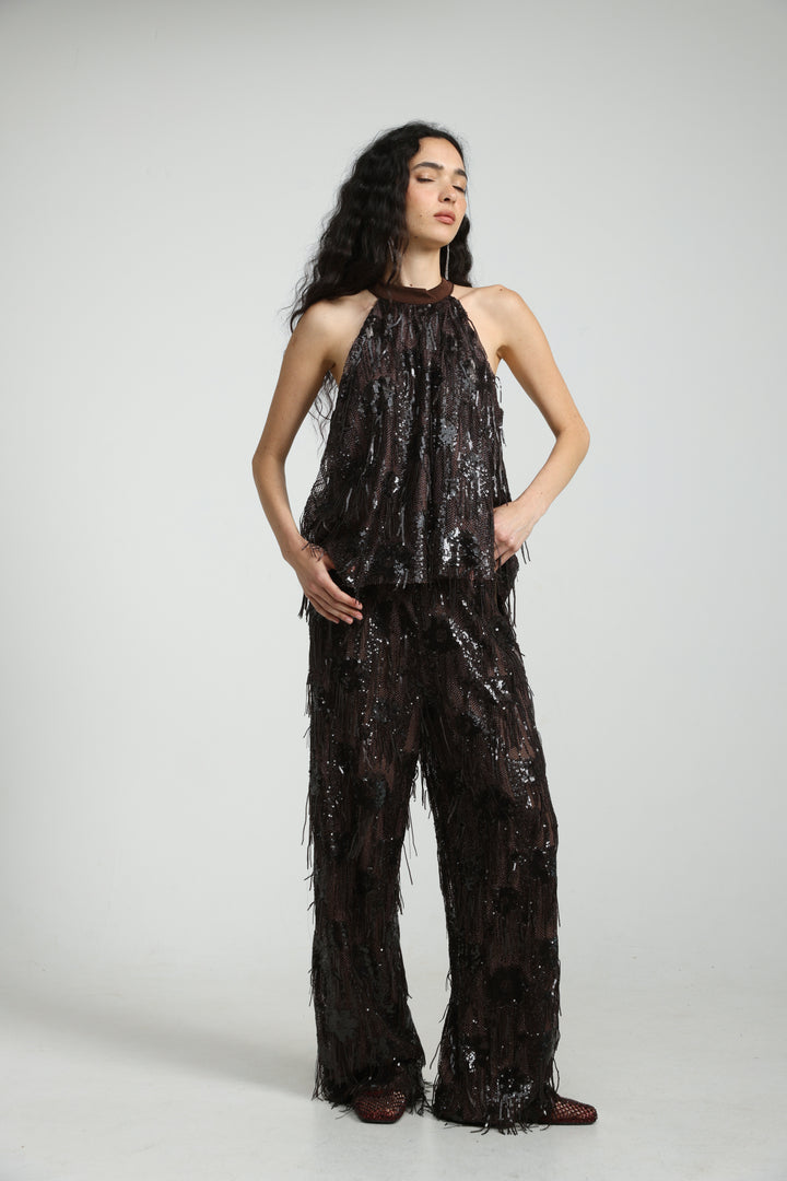 Sequin Fringe Brown Bottoms
