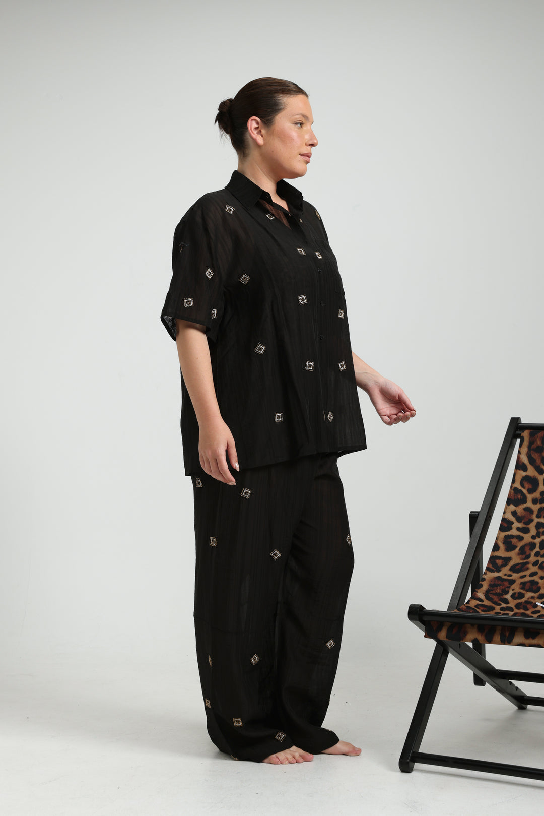 Airy Embroidered Black Bottoms