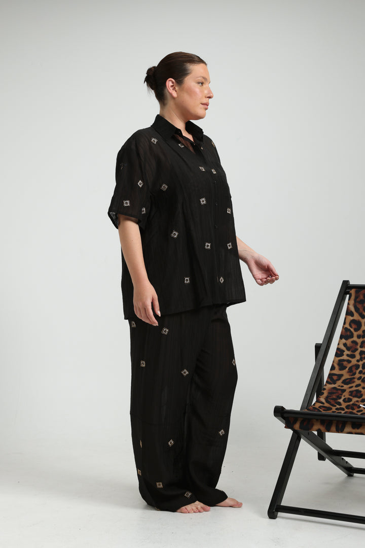 Airy Embroidered Black Bottoms