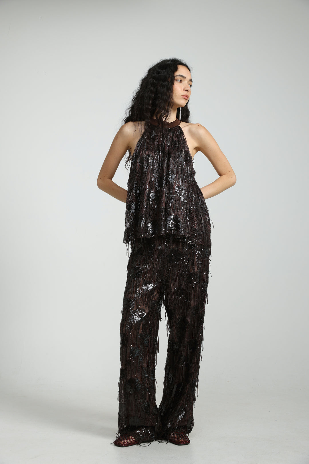 Sequin Fringe Brown Top