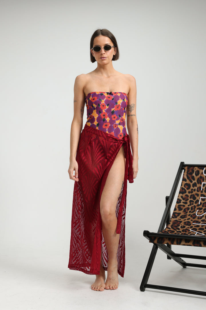 Lacy Wine Wrap Skirt