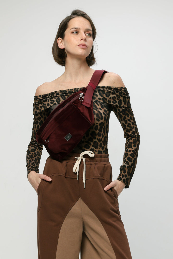 EE Wine Velvet Belt Bag