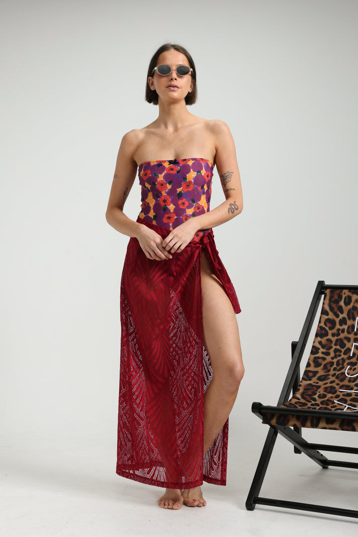 Lacy Wine Wrap Skirt