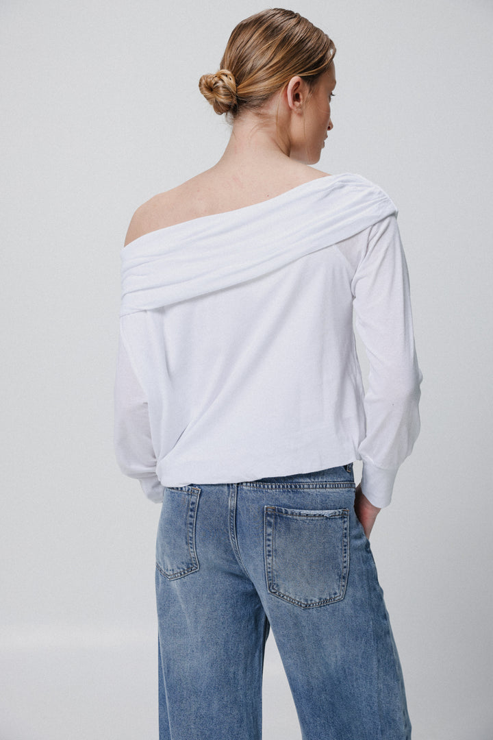 Draw Off Shoulder White Top