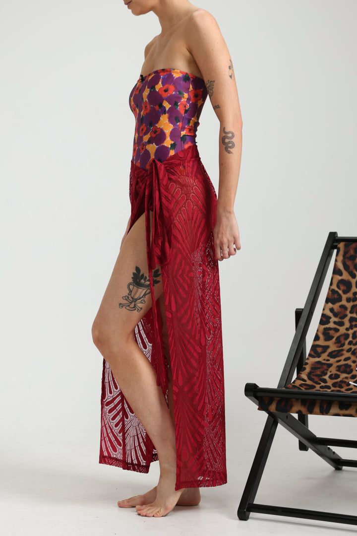 Lacy Wine Wrap Skirt