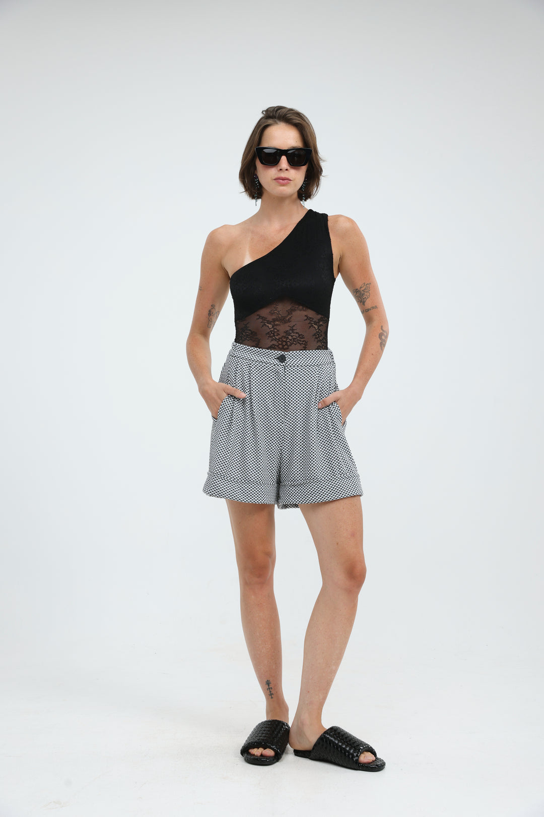 Arie Black Check Shorts