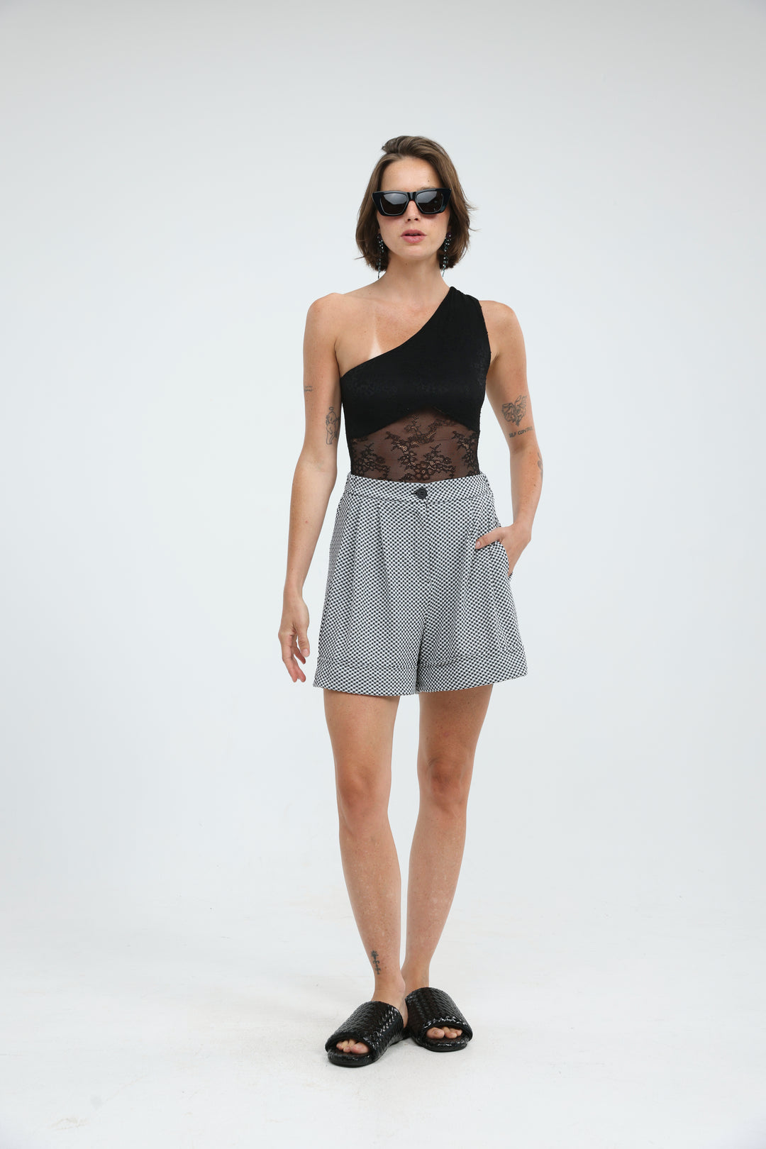 Arie Black Check Shorts