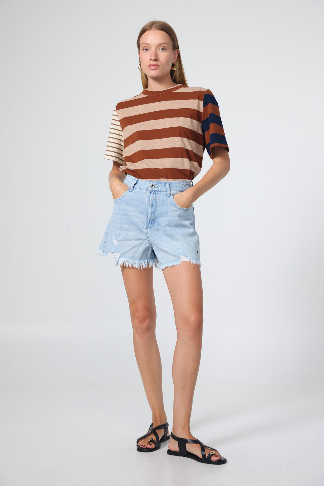 Time Brown Mixed Stripes T-Shirt