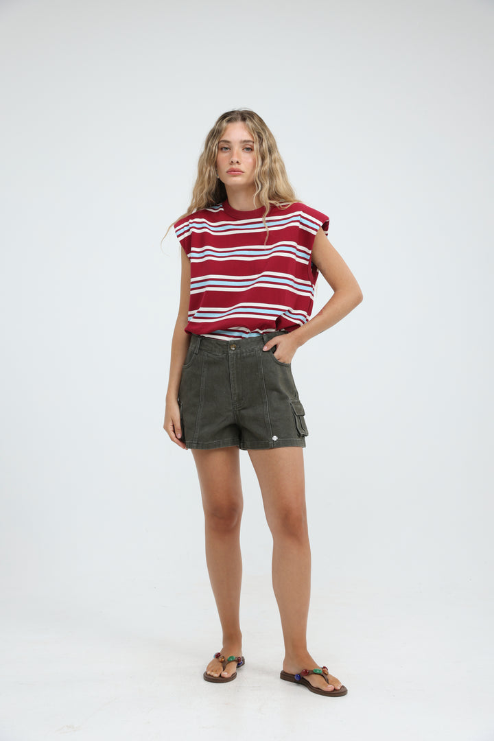 July Red Striped Padded Tank