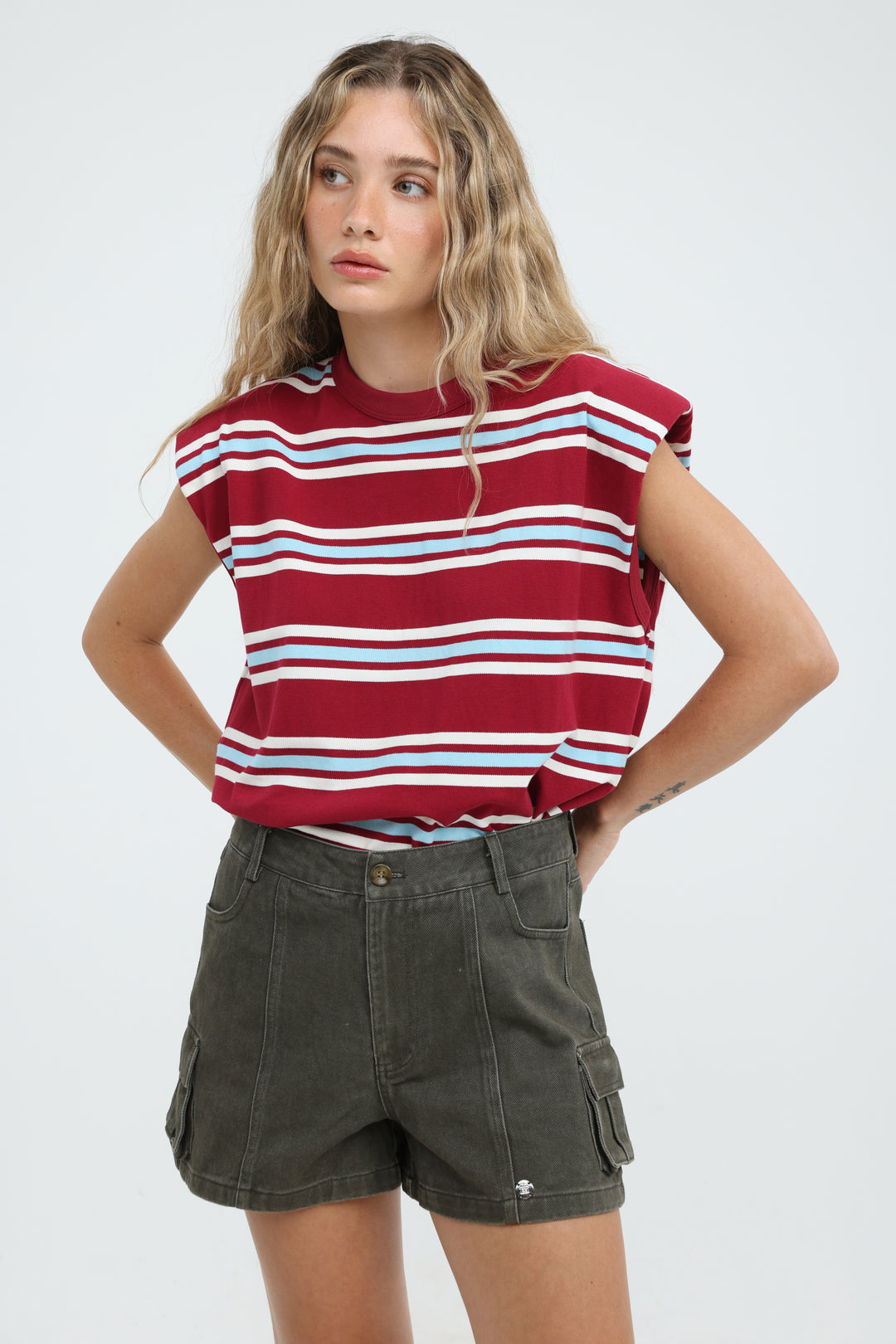 July Red Striped Padded Tank