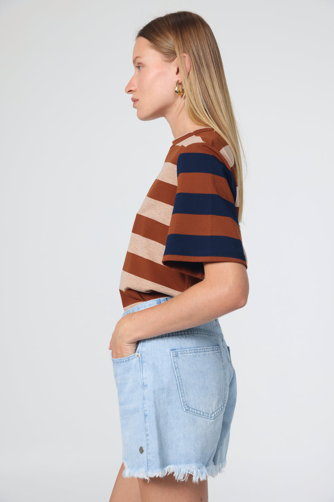 Time Brown Mixed Stripes T-Shirt