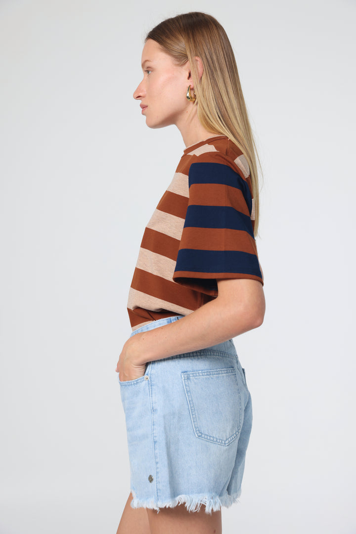 Time Brown Mixed Stripes T-Shirt