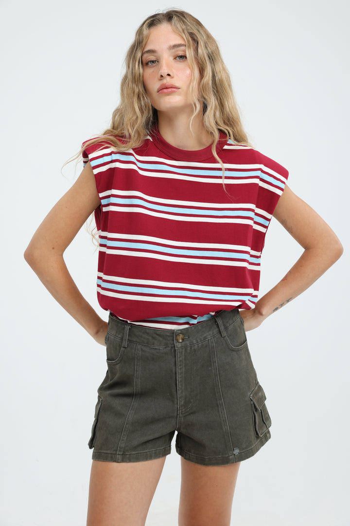 July Red Striped Padded Tank