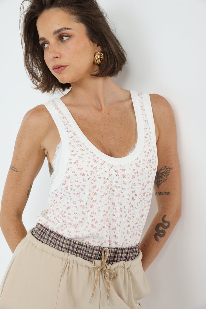 Tropic White Floral Tank