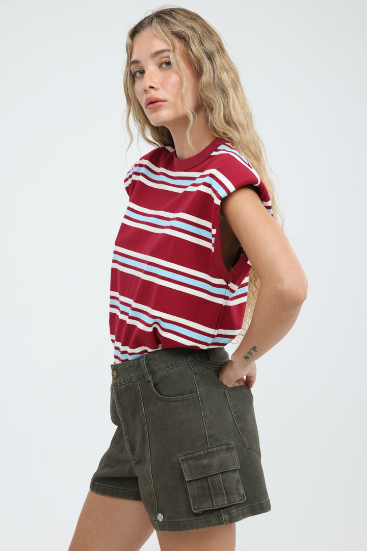 July Red Striped Padded Tank